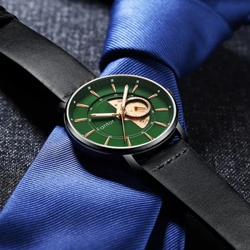 Луксозни Маркови Ежедневни Часовници Fantor, Мъжки Зелени Модерен Мъжки Кожени Часовници за Мъже, Цена на Едро 2020, Кварцов Часовник