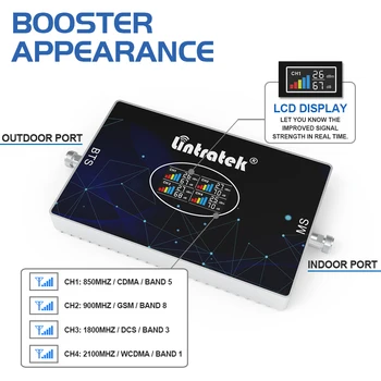 Lintratek 4-лентов 700 850 1900 1700 Mhz усилвател на сигнала 4g lte ретранслатор Усилвател на 2g, 3g, 4g Мобилен интернет комплект яги PCS AWS CDMA