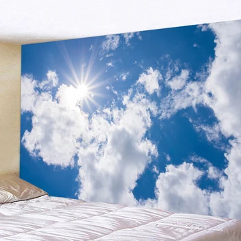 Слънце, синьо небе и бели облаци, гоблени, стенни декорация за дома в общежитието, гоблен, подходящ за спални, всекидневна