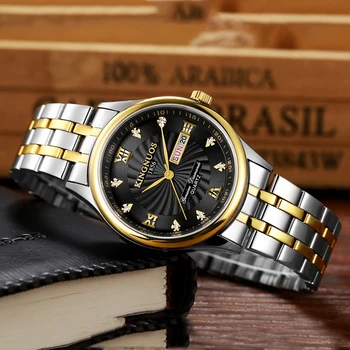 Мъжки часовници Най-добрата Марка Луксозни Часовници е От Неръждаема Стомана Дата на Седмица Водоустойчив Мъжки Кварцови Часовници Бизнес Мъжки Часовник Diamond Horloge