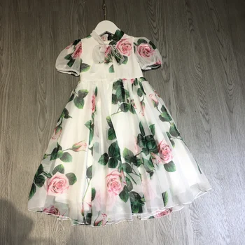 2021 лятно нова рокля на цветя за малки момичета, детски коприна брендовое рокля с високо качество с къс ръкав, детско празнично рокля от 2 до 14 години WZ154