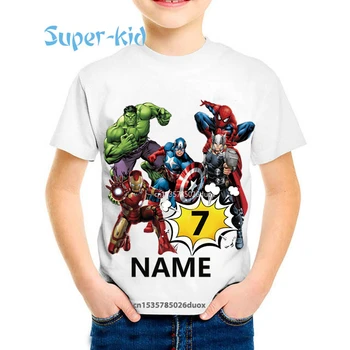 Персонализирайте Име, Тениска за момче честит рожден Ден, Дрехи за Парти в чест на рождения Ден на Супергерой, 3, 4, 5, 6, 7, 8, 9 години, Тениски с образа на Отмъстителите на Marvel, Рожден Ден За Момчета