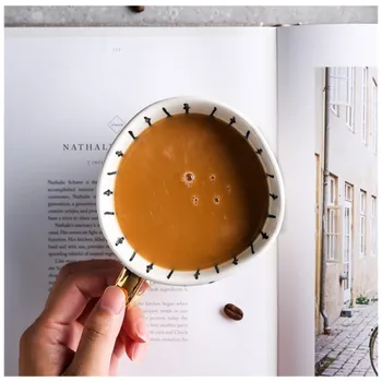 Креативна керамична чаша за чай с ръчно рисувани, кафеена чаша със златна писалка, чаша за закуска, млечна посуда