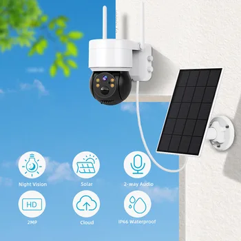 BYSL Слънчева Камера, Wifi Външна HD Безжична Сигурност PTZ IP Камера за Нощно Виждане Водоустойчива Камера ICSEE със слънчев Панел