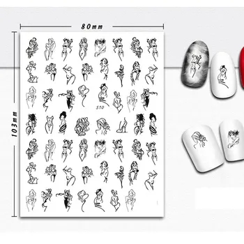 1 лист Абстрактен Фигура 3D Стикери За Нокти Черна Линия Жена Дизайн на Стикер За Нокти Роза Самозалепващи Етикети Дизайн на Ноктите Татуировка Украса