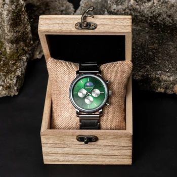 BOBOBIRD Най Мъжки Кварцов Часовник Дървени Часовници с Преследването на Нови Многофункционални Зелени Часовник На Поръчка е Отличен Подарък Кутия За Рожден Ден