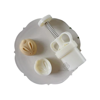 Форма на заек, 50 грама бонбони мухъл, печат бисквити с нож 3D захарни декорации инструмент на силата на натиск печене САМ Заек Луна торта мухъл