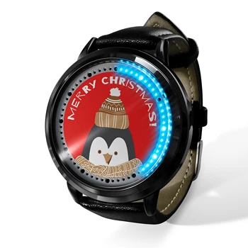 Коледен принт с изображение, led кварцов часовник със сензорен екран, Коледни малки прозрачни ръчен часовник за украса старец