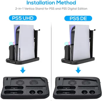 Вертикална поставка за PS5 Digital Edition /конзола Ultra HD с охлаждащ вентилатор, зарядно устройство, зарядно устройство за дисплей за Playstion5 VR