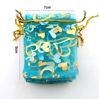 Сърцето Синьо Езеро Бронзирующая Органза Опаковане на Бижута, Подаръчни Торбички за Опаковане на Бижута, Чанти Тюл Bomboniera 7x9 cm 100 бр./лот на Едро