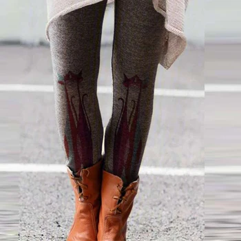 Цветни гъвкави еластични гамаши с принтом котка, женски Нови есенно-зимни дамски ботфорты, панталони, всекидневни прилепнали панталони