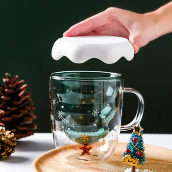 Креативна 3D Прозрачен Двойна Анти-Обжигающая Стъклена Коледна Елха Звезда Чаша Кафе, Чаша Млечен Сок Чаша Детски Коледен Подарък