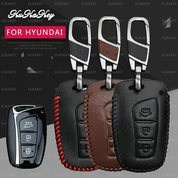 Кожен Калъф За ключове на автомобила Hyundai ix45 Santa Fe 2013 2016 Equus, Genesis Azera Grand Soloaris ix35 Accent Elantra