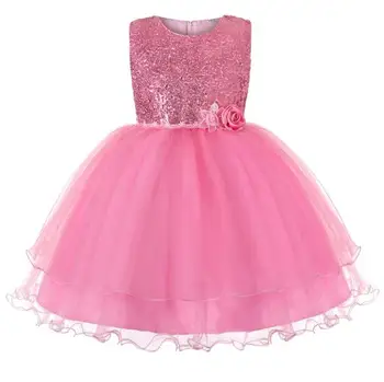 Ново Блестящо Бебешка рокля-топ с пайети за момичета, Реколта Детски Рокли За Рожден Ден, Вечерна бална рокля от 3 до 14 години