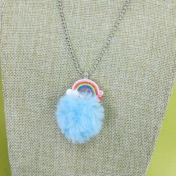 5 Стилове Сладък Rainbow Unicorn Многоцветен Плюшено Топка Висулка Колие За Детски Подаръци За Рожден Ден, Модерно Колие