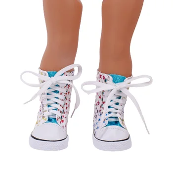 Парусиновые високи ботуши, стоп-моушън Обувки на точки/с Флорални Принтом За американската кукла 18 инча и Момичета, 43 см, Дрехи за новородени, Аксесоари за кукли