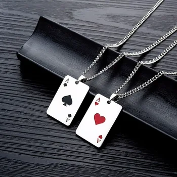 Честит Асо Пика От Неръждаема Стомана Мъжко Колие Silver Цвят на Покер Висулка Колие за Жени Фортуна на Казино Карти за Игра