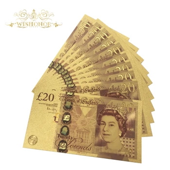10 бр./лот Цветни Златни Банкноти Великобритания от 20 Лири на Банкноти от злато 24 До Фалшиви Хартиени Пари За Събиране на Подаръци