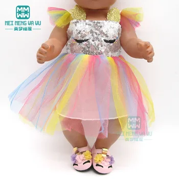 Детски дрехи за кукли е подходящ за 43 см, играчки, аксесоари за бебета кукли, модерно черно принцеса рокля с пайети