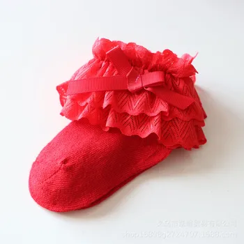 Детски Дантелени Чорапи, 2 слой, завързана лък, пролетно-есенни Детски Чорапи Принцеса без кости за момичета, Чорапи с един Ангел, Розово, Червено, бяло, 0-12 м