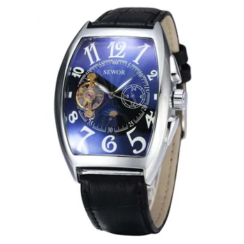 Луксозна Марка SEWOR Автоматични Часовници Мъжки Механични Часовници С Турбийоном Модни Часовници Tonneau Moon Phase relogio masculino