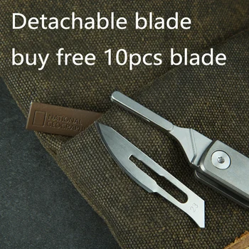 Джобен нож от титанова сплав, хирургически сгъваем нож, сребърни мини-открит многофункционален инструмент, може да е домашен или експресна, безплатно 10 ножове edc