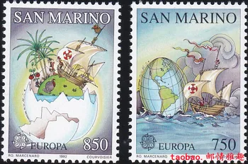 2 БР,Сан-Марино,1992,Европа-500-годишнината от откриването на Америка, Платноходки и Земята,Колекция марки