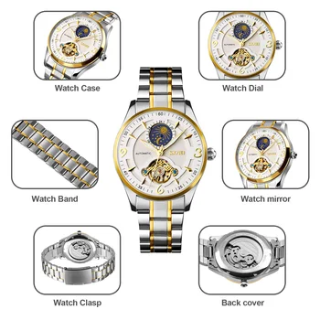 Оригиналната Марка SKMEI Часовници Мъжки Модни Автоматичен Часовник От Неръждаема Стомана с Фазата на Луната Луксозни Механични Часовници Мъжки Ръчен Часовник