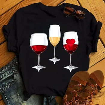 Тениска С Принтом Love Wine Glass, На Женската Риза, Дамски Модни Летни Блузи, Тениски, Дамски Тениски С Къс Ръкав, Хубава Графика Тениска, Дрехи