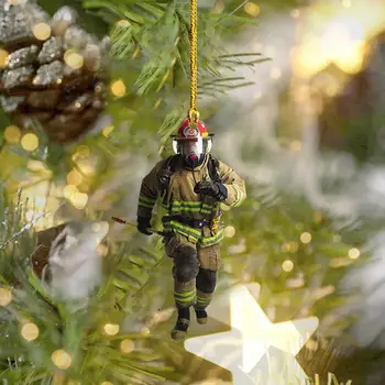 Коледна Украса Пожарникар Коледно Дърво Пожарникар 2D Акрилни Висящи Бижута Вечерни Сувенири Закрит Начало Декор Коледа