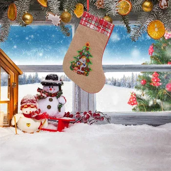 Светлинен Коледен Чорап САМ 5D Диамантена Живопис Карикатура на Дядо Коледа, Снежен човек Бродерия Коледен Чорап Чанта За Съхранение на Шоколадови Подаръци