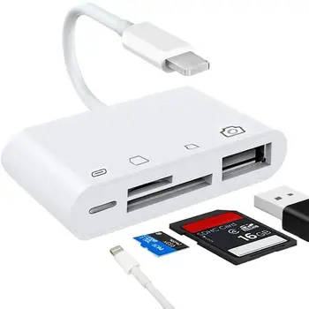 4 в 1 Комплект за свързване на камера за SD TF Card Reader за iPhone, USB OTG Адаптер за фотоапарат с пристанище, храна, Центрове MIDI Клавиатури Адаптер