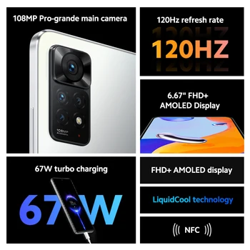 Глобалната версия на Xiaomi Redmi Note 11 Pro е Смартфон 120 Hz AMOLED 67 W Бързо Зареждане на 108-Мегапикселова Основна Камера MTK Хелио G96 Мобилен Телефон