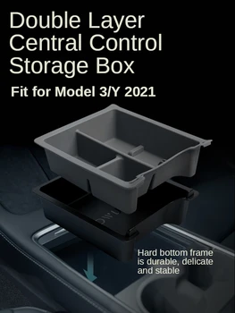 За Tesla Model 3 Y Three 2021 Кутия за съхранение на централното Управление Двуслойни Подлакътник За Съхранение Авто Аксесоари за интериора Органайзер
