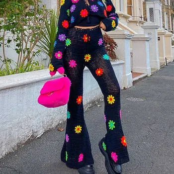 2021 Дамски Модни Потници Разкроена Панталони на съвсем малък, с Висока Талия, Цветя Разкроена Панталони за всеки ден Чорапи, хавлии за Плаж, Улични