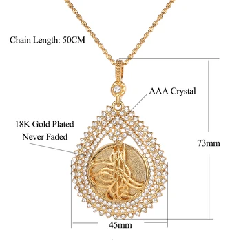 ААА Кристален Метална Монета Мюсюлманската Огърлица за Турците - Златист Цвят Турция Дамски Арабската Окачване на Бижута Бял Камък Турска Монета
